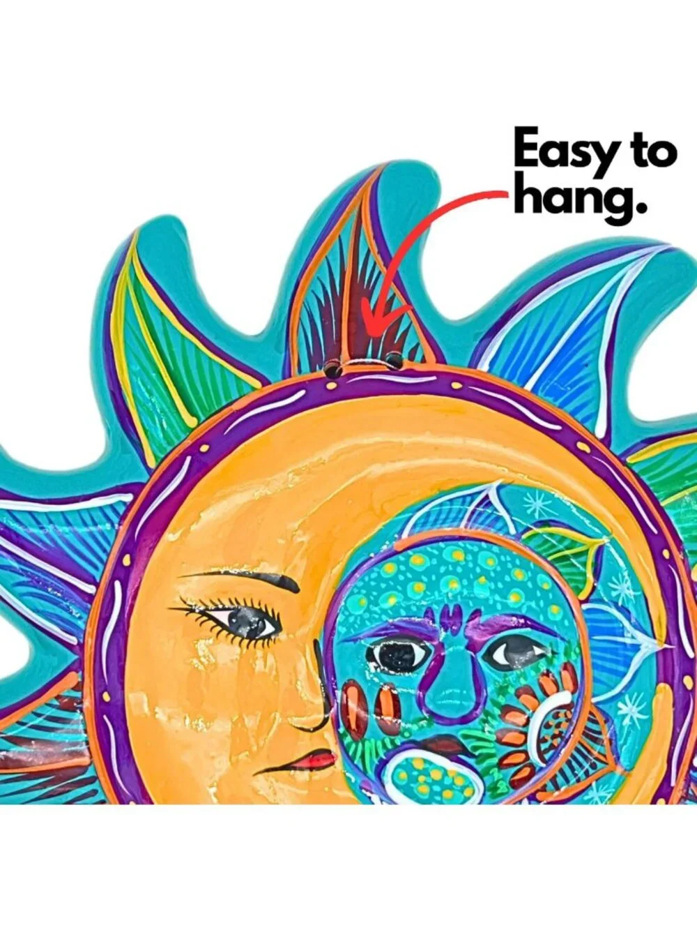 Hand-Painted Ceramic Sun & Moon Face Decor - Mexican Eclipse Wall Art - Unique